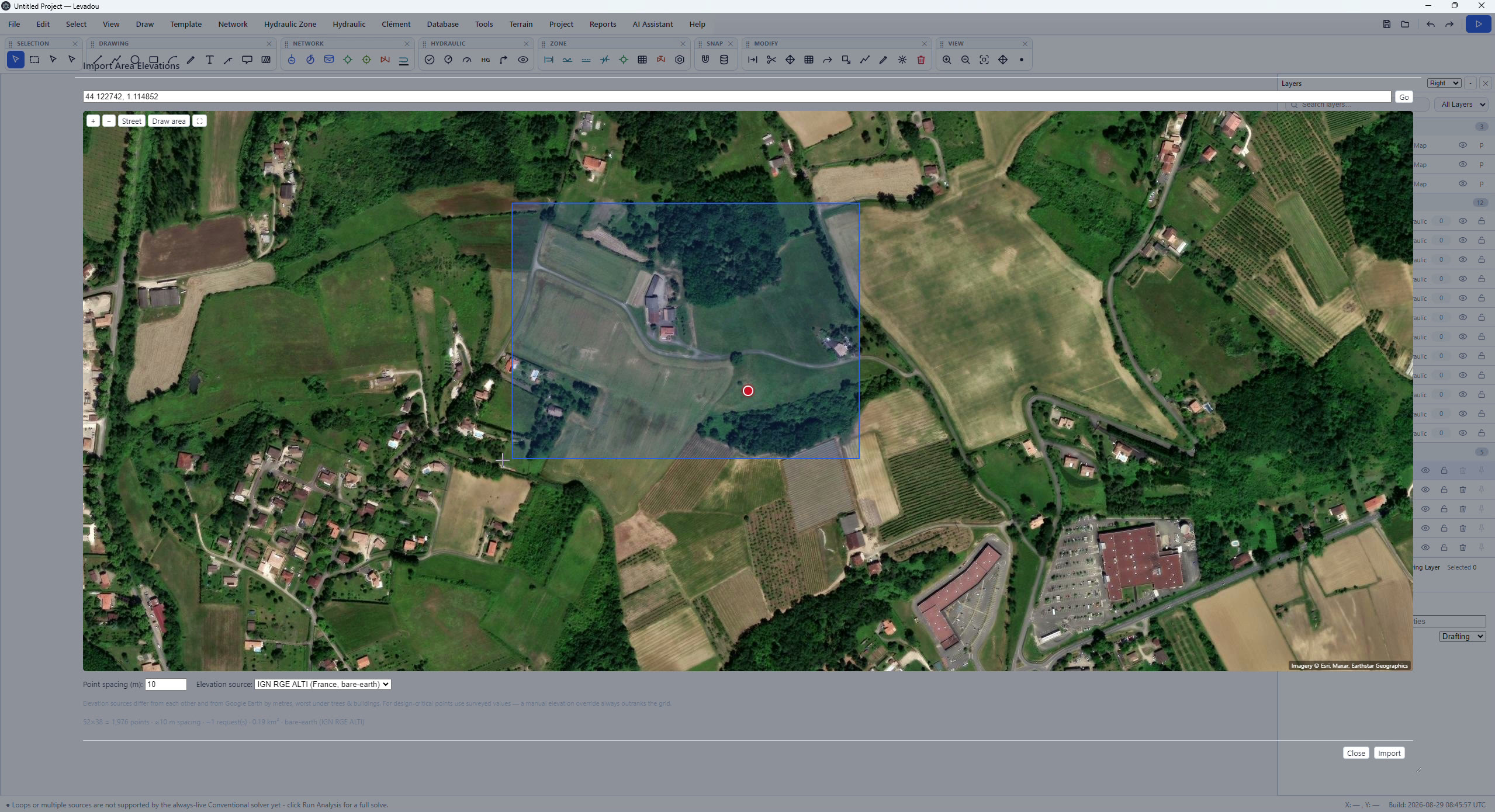 Import du relief sur imagerie satellite dans LEVADOU